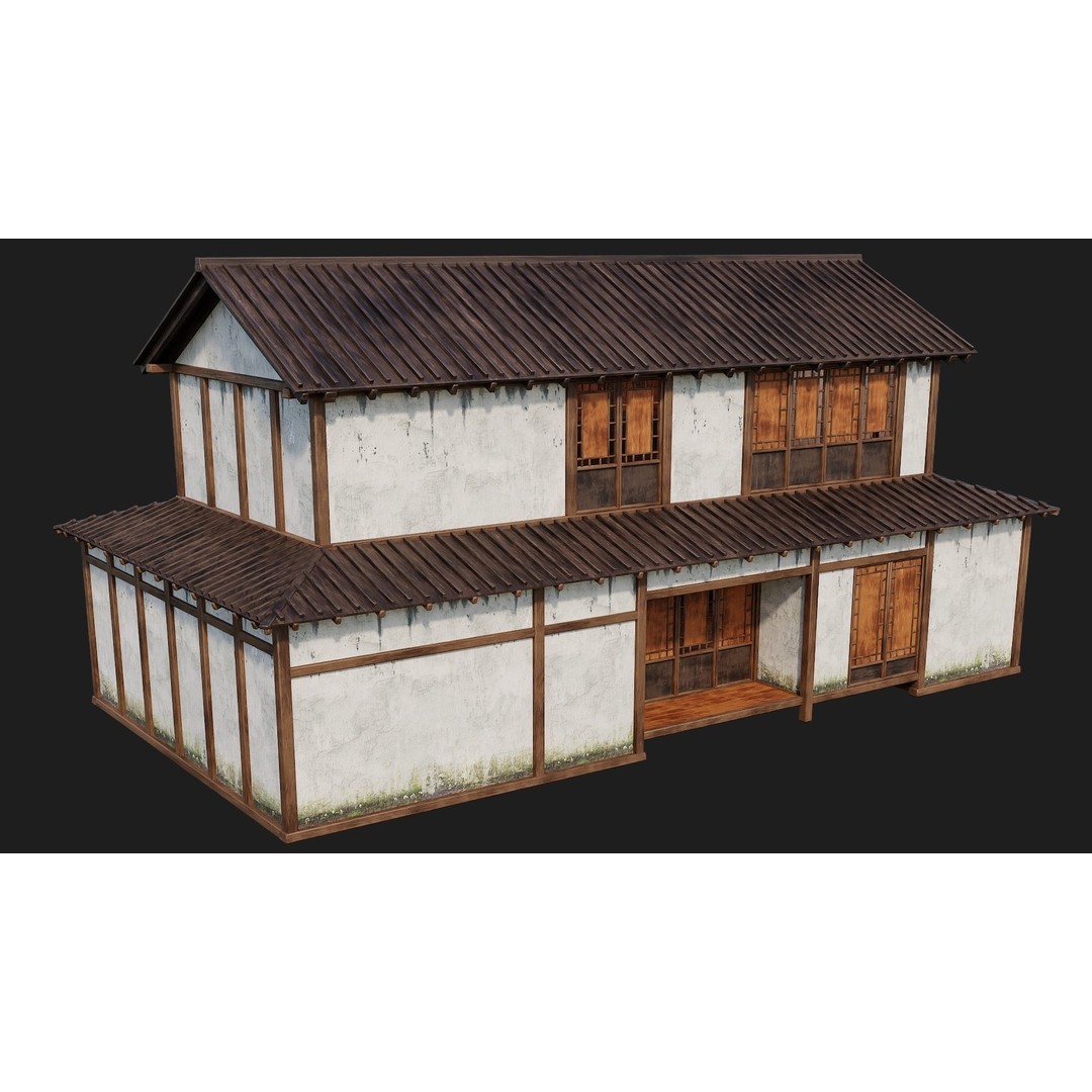 Old Japanese Buildings 3D Model – Low Poly Game Ready, FBX, OBJ - View 21