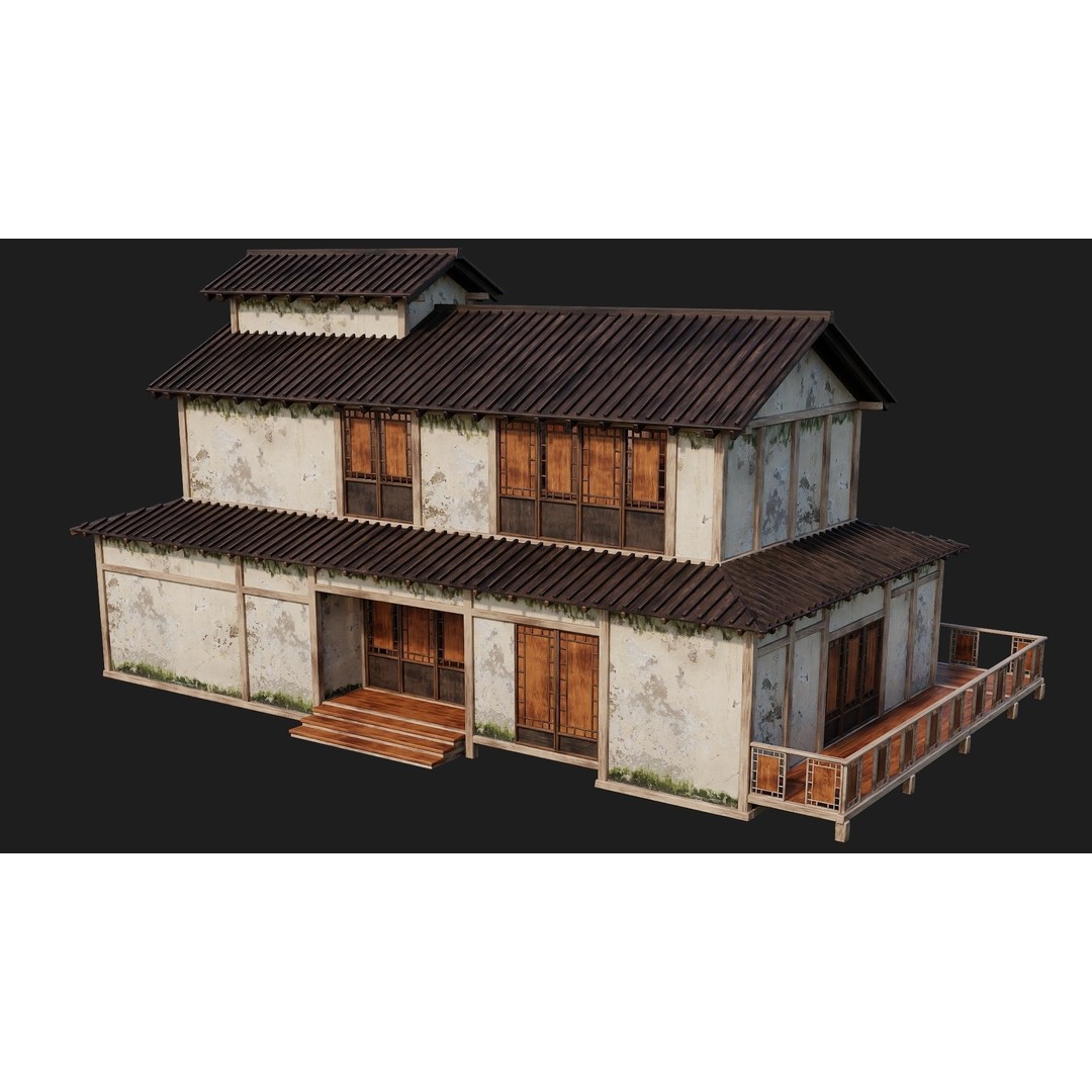 Old Japanese Buildings 3D Model – Low Poly Game Ready, FBX, OBJ - View 22