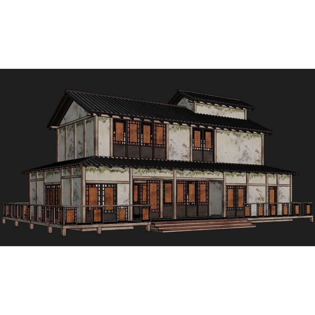 Old Japanese Buildings 3D Model – Low Poly Game Ready, FBX, OBJ - View 24