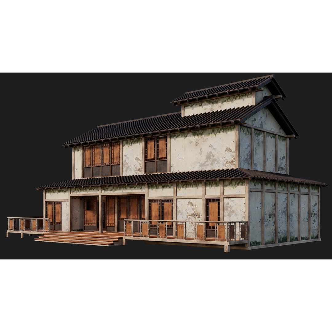 Old Japanese Buildings 3D Model – Low Poly Game Ready, FBX, OBJ - View 25