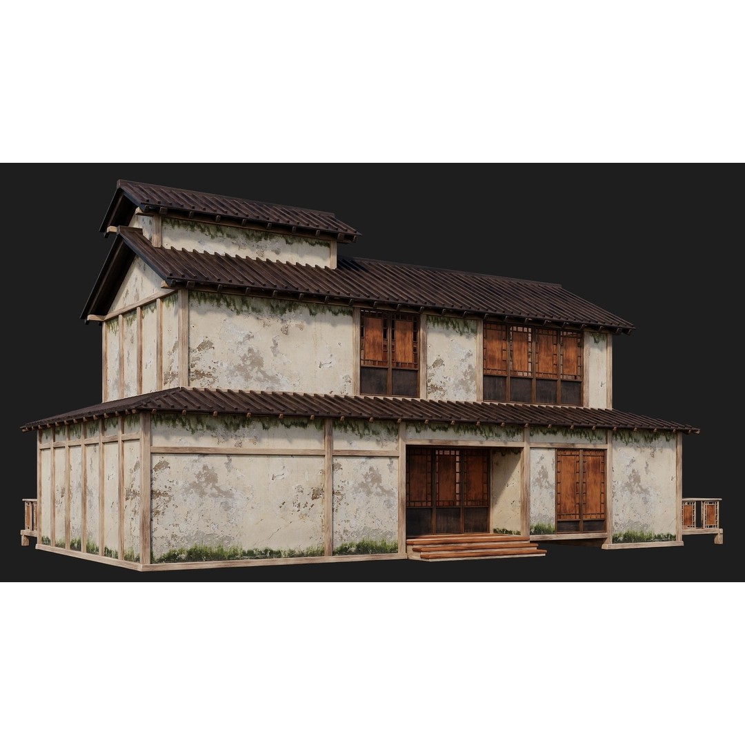 Old Japanese Buildings 3D Model – Low Poly Game Ready, FBX, OBJ - View 26