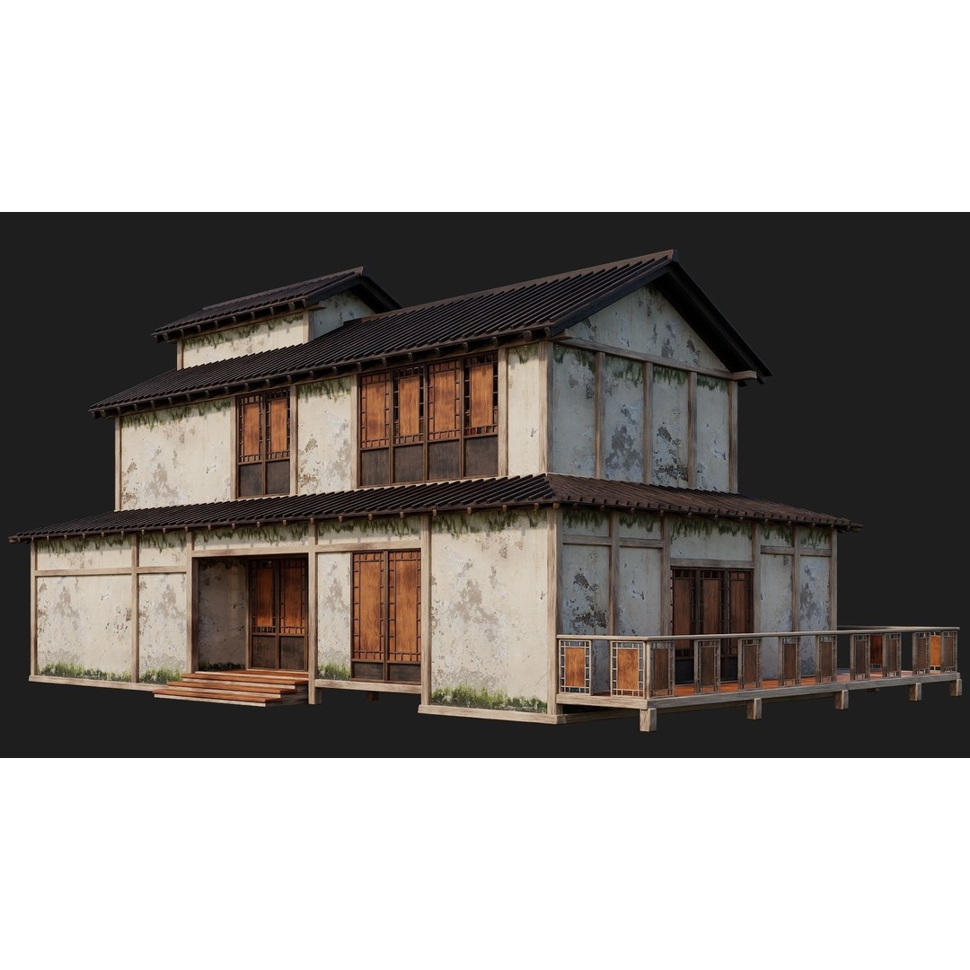 Old Japanese Buildings 3D Model – Low Poly Game Ready, FBX, OBJ - View 27