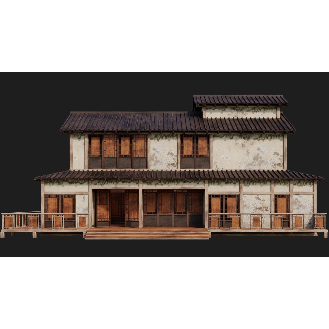 Old Japanese Buildings 3D Model – Low Poly Game Ready, FBX, OBJ - View 28