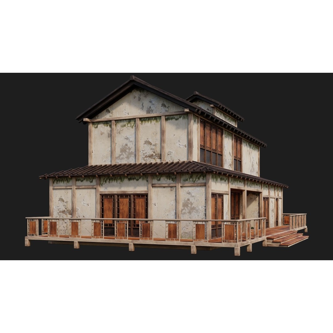 Old Japanese Buildings 3D Model – Low Poly Game Ready, FBX, OBJ - View 29