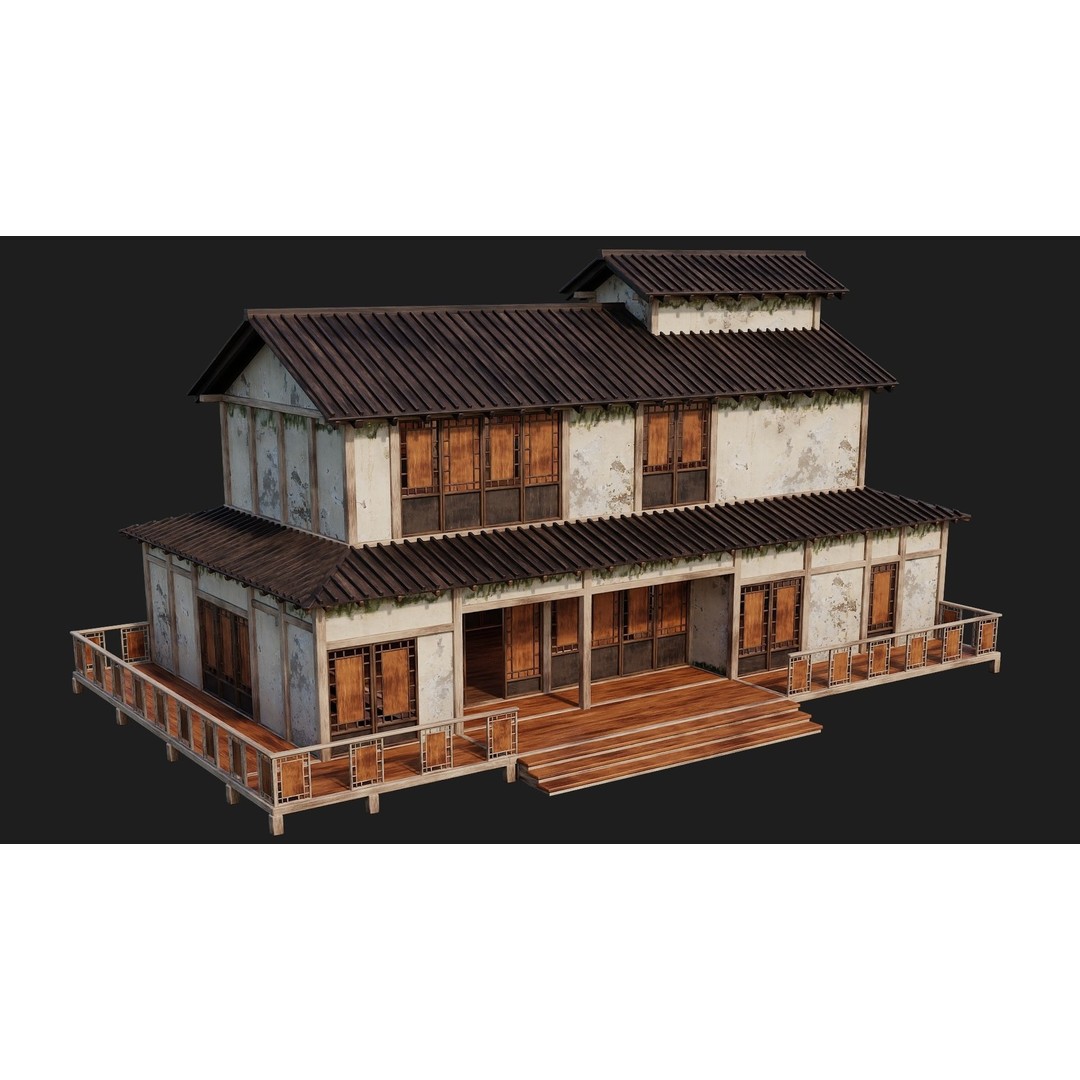 Old Japanese Buildings 3D Model – Low Poly Game Ready, FBX, OBJ - View 30