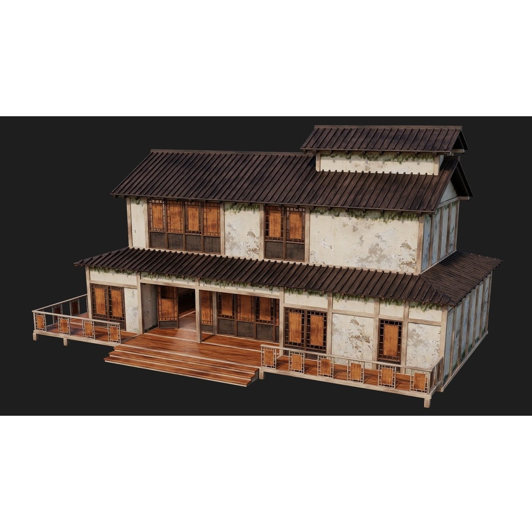 Old Japanese Buildings 3D Model – Low Poly Game Ready, FBX, OBJ - View 31
