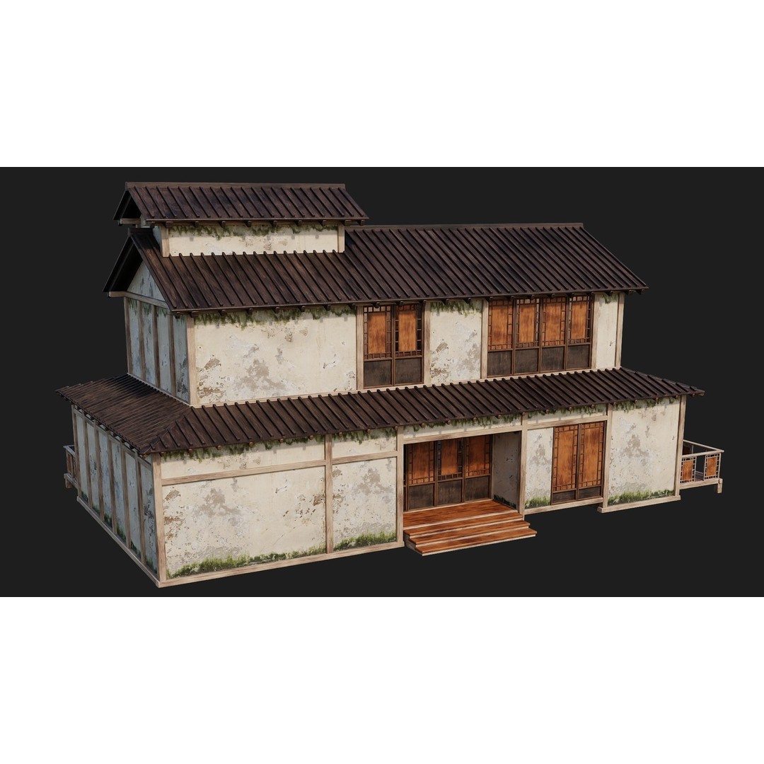 Old Japanese Buildings 3D Model – Low Poly Game Ready, FBX, OBJ - View 32