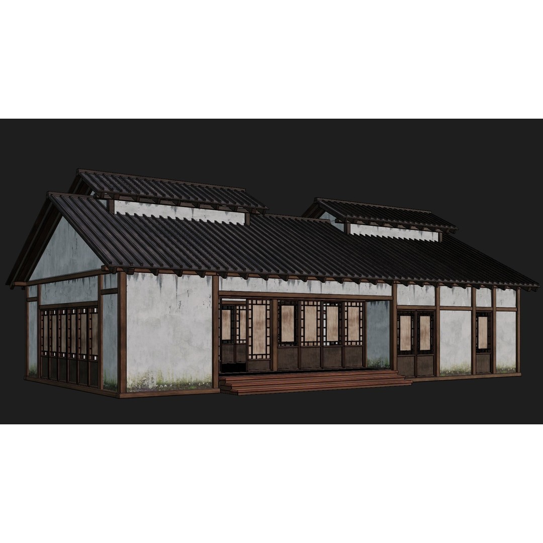 Old Japanese Buildings 3D Model – Low Poly Game Ready, FBX, OBJ - View 35