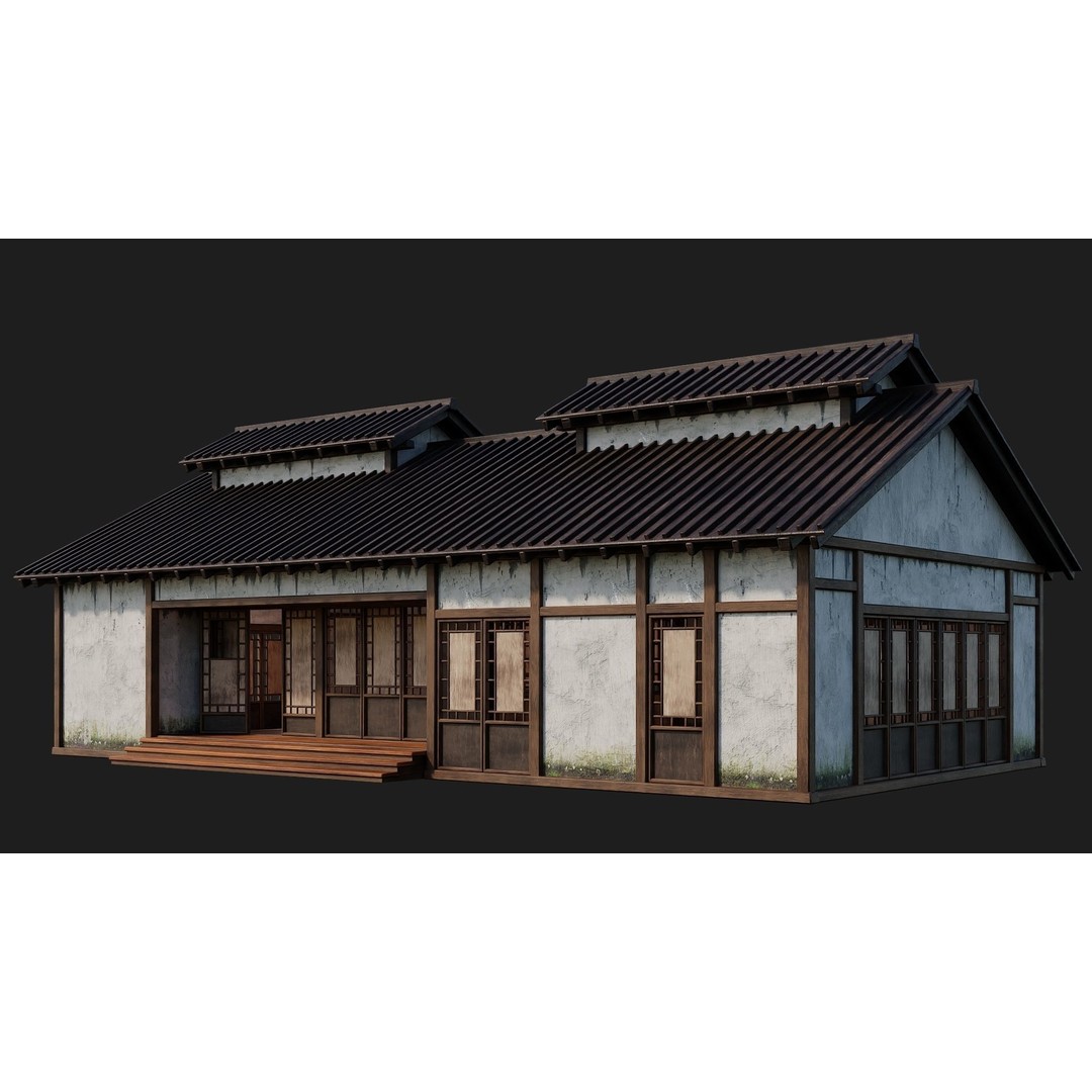 Old Japanese Buildings 3D Model – Low Poly Game Ready, FBX, OBJ - View 36