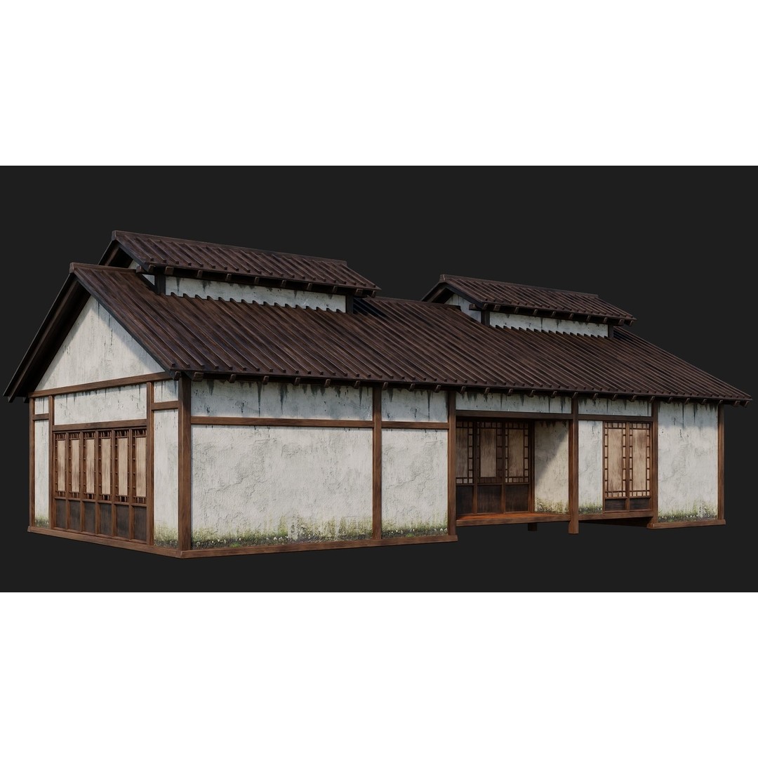 Old Japanese Buildings 3D Model – Low Poly Game Ready, FBX, OBJ - View 37