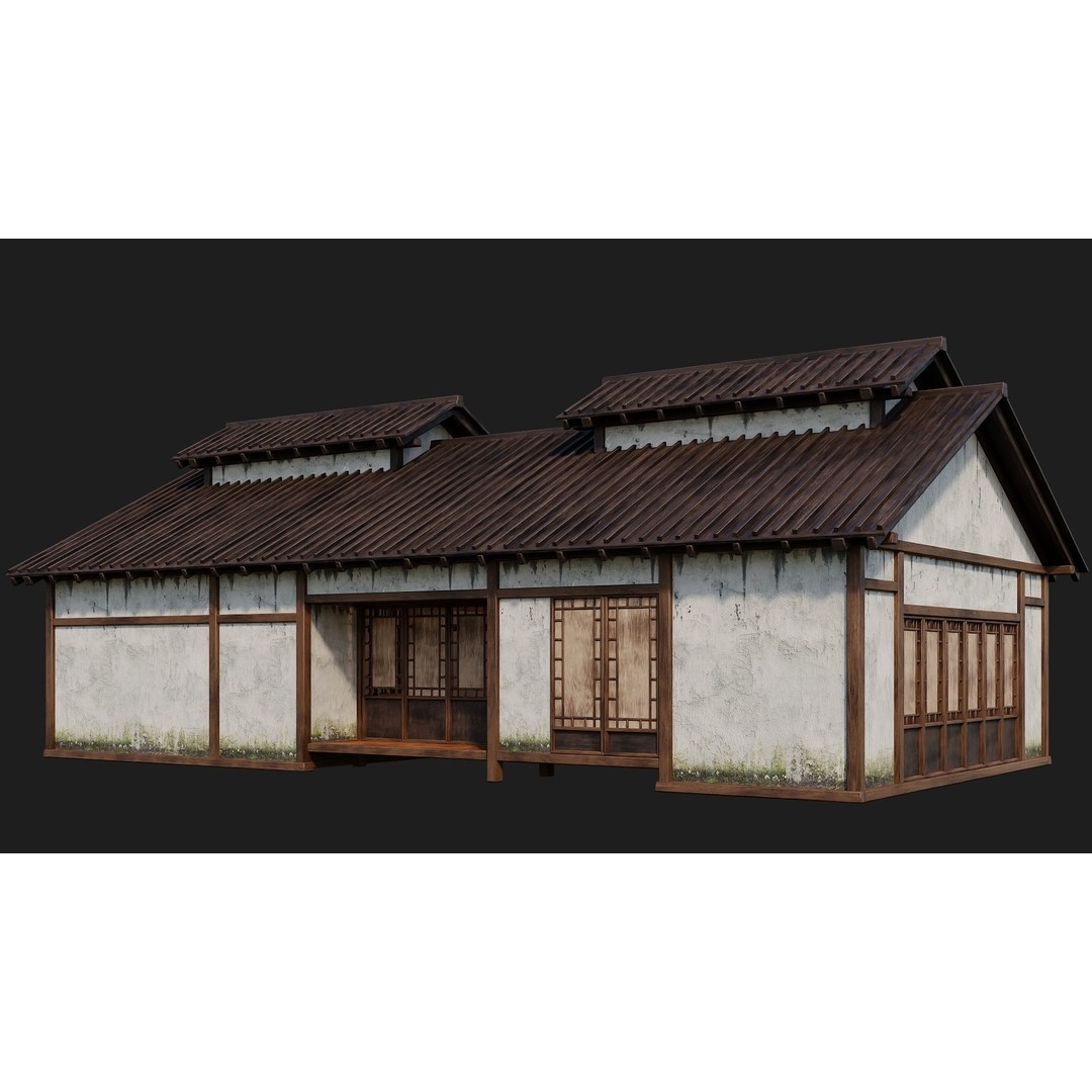 Old Japanese Buildings 3D Model – Low Poly Game Ready, FBX, OBJ - View 38