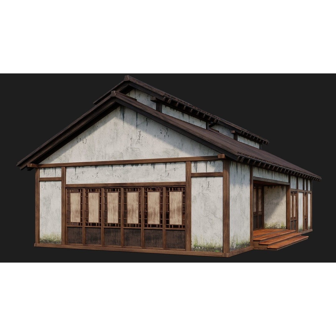 Old Japanese Buildings 3D Model – Low Poly Game Ready, FBX, OBJ - View 40