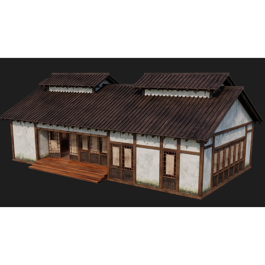 Old Japanese Buildings 3D Model – Low Poly Game Ready, FBX, OBJ - View 42