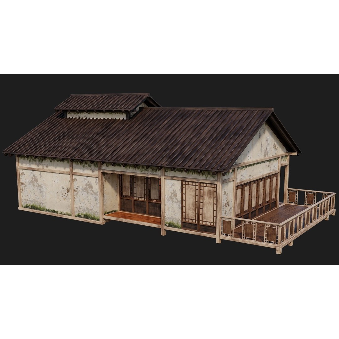 Old Japanese Buildings 3D Model – Low Poly Game Ready, FBX, OBJ - View 44