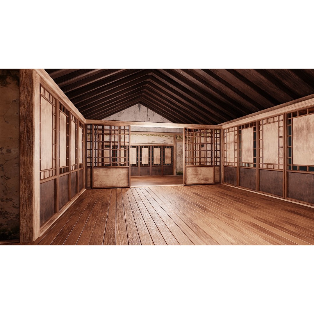 Old Japanese Buildings 3D Model – Low Poly Game Ready, FBX, OBJ - View 45