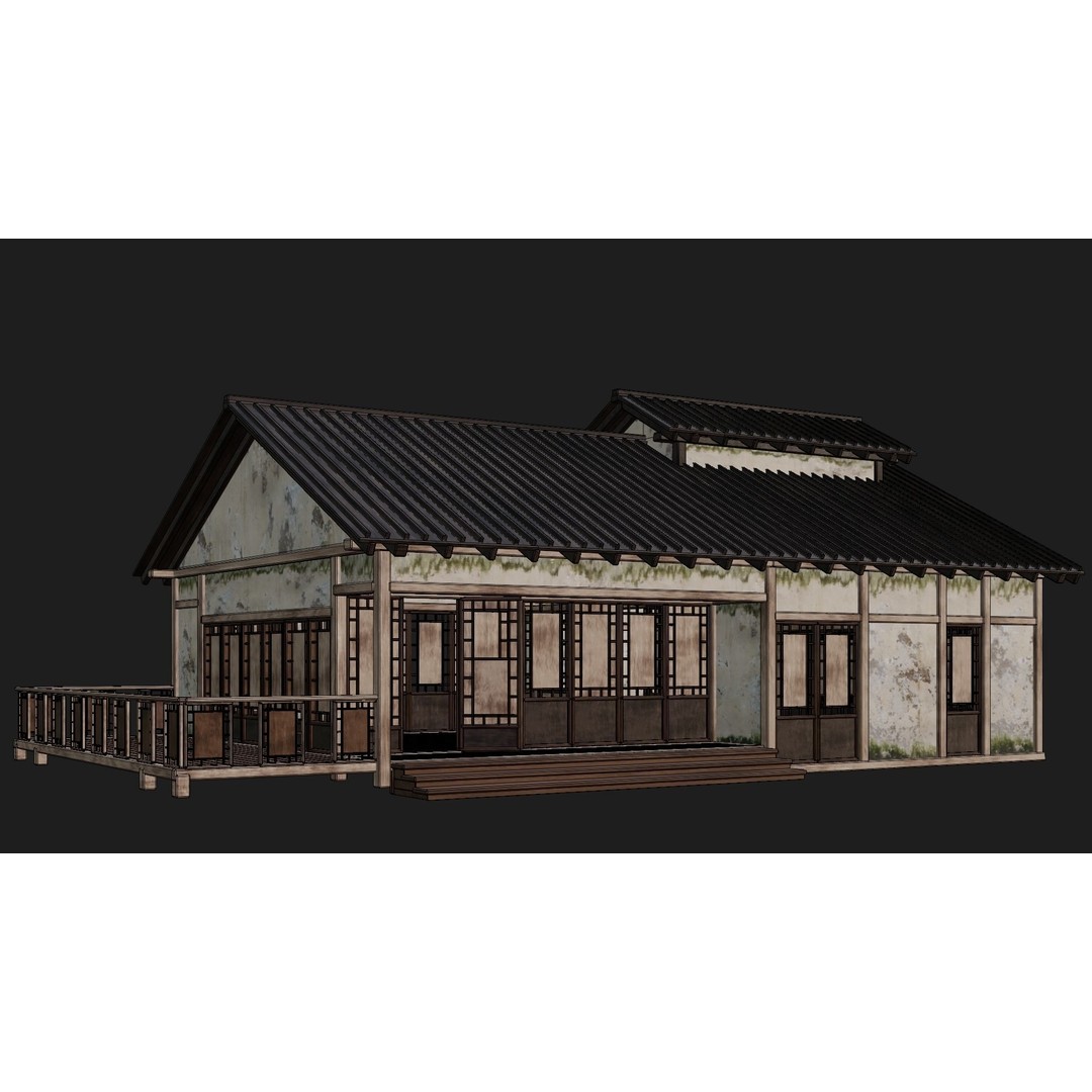Old Japanese Buildings 3D Model – Low Poly Game Ready, FBX, OBJ - View 46