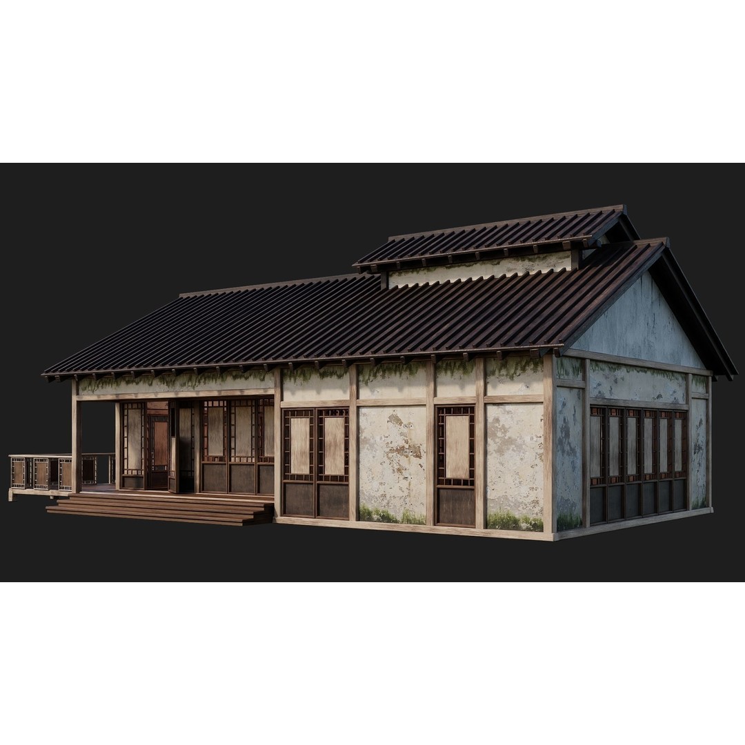 Old Japanese Buildings 3D Model – Low Poly Game Ready, FBX, OBJ - View 47
