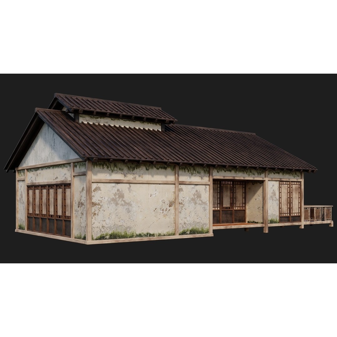 Old Japanese Buildings 3D Model – Low Poly Game Ready, FBX, OBJ - View 48