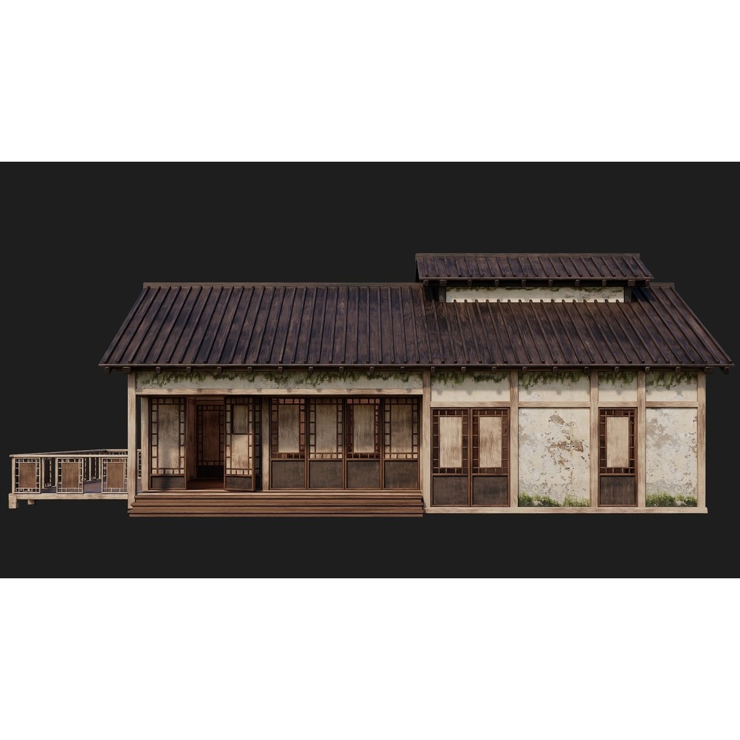 Old Japanese Buildings 3D Model – Low Poly Game Ready, FBX, OBJ - View 50
