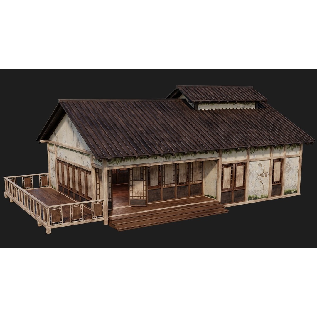 Old Japanese Buildings 3D Model – Low Poly Game Ready, FBX, OBJ - View 52