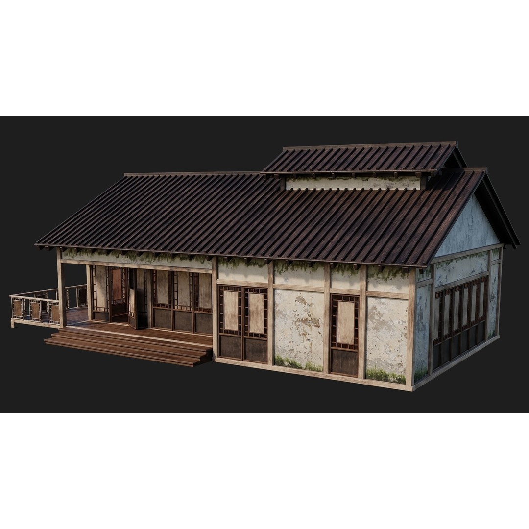 Old Japanese Buildings 3D Model – Low Poly Game Ready, FBX, OBJ - View 53