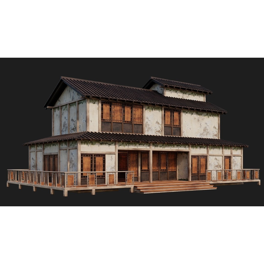 Old Japanese Buildings 3D Model – Low Poly Game Ready, FBX, OBJ - View 8