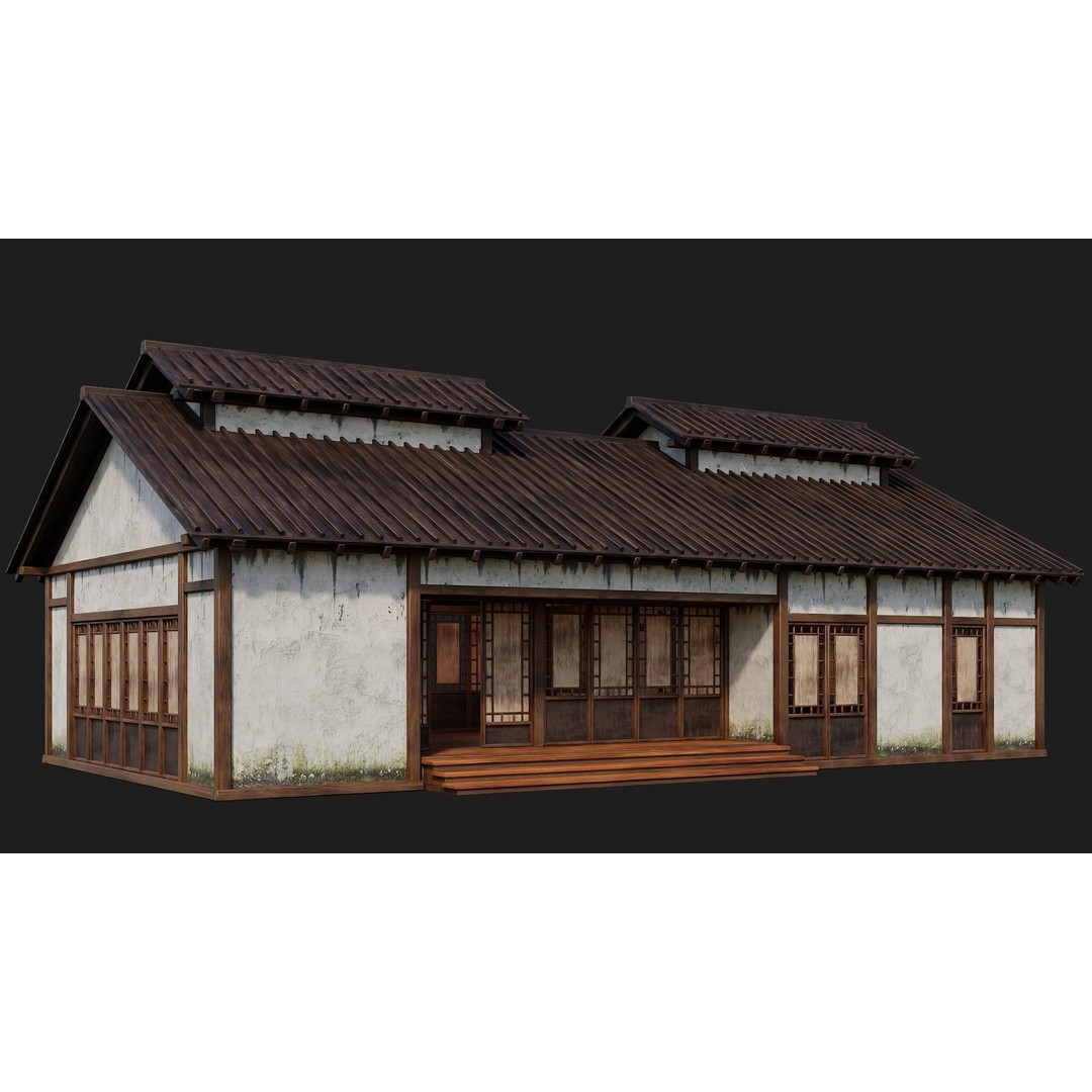 Old Japanese Buildings 3D Model – Low Poly Game Ready, FBX, OBJ - View 9