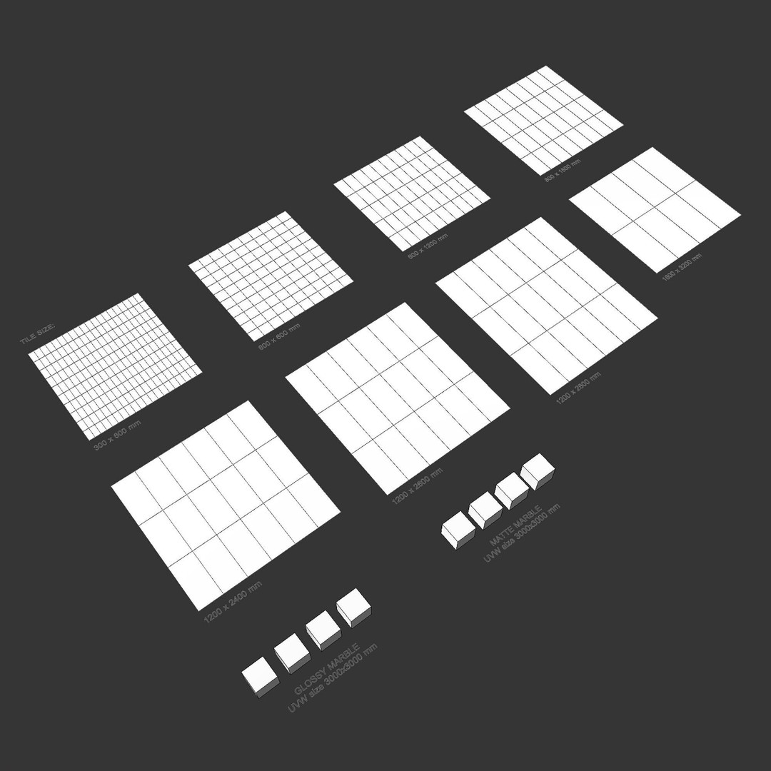 Marble Porcelain Tiles Set 3D Model – PBR Textures, Various Sizes - View 10