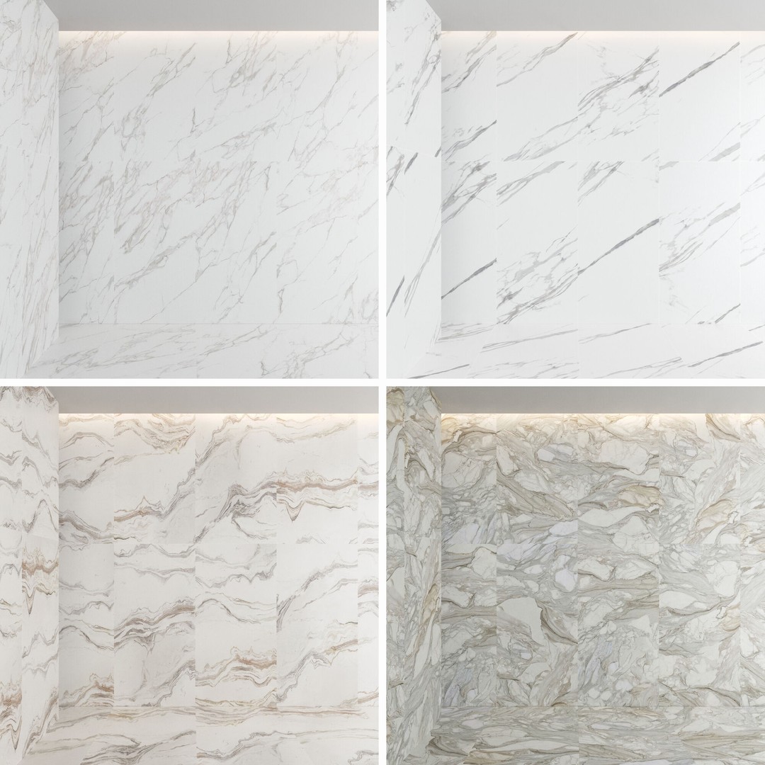 Marble Porcelain Tiles Set 3D Model – PBR Textures, Various Sizes - View 4