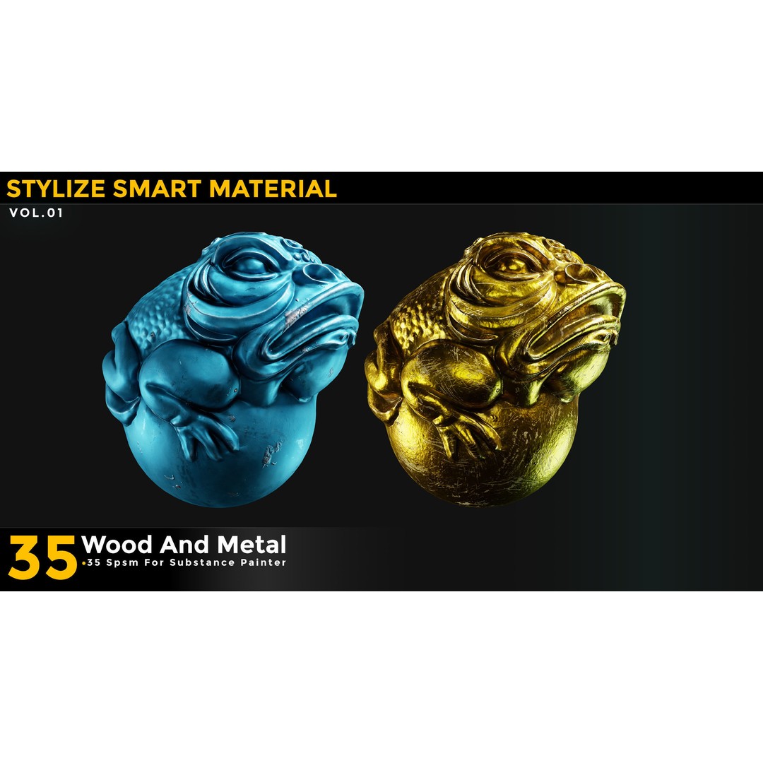 Stylized Smart Materials 3D Model – Wood & Metal Pack, PBR Textures