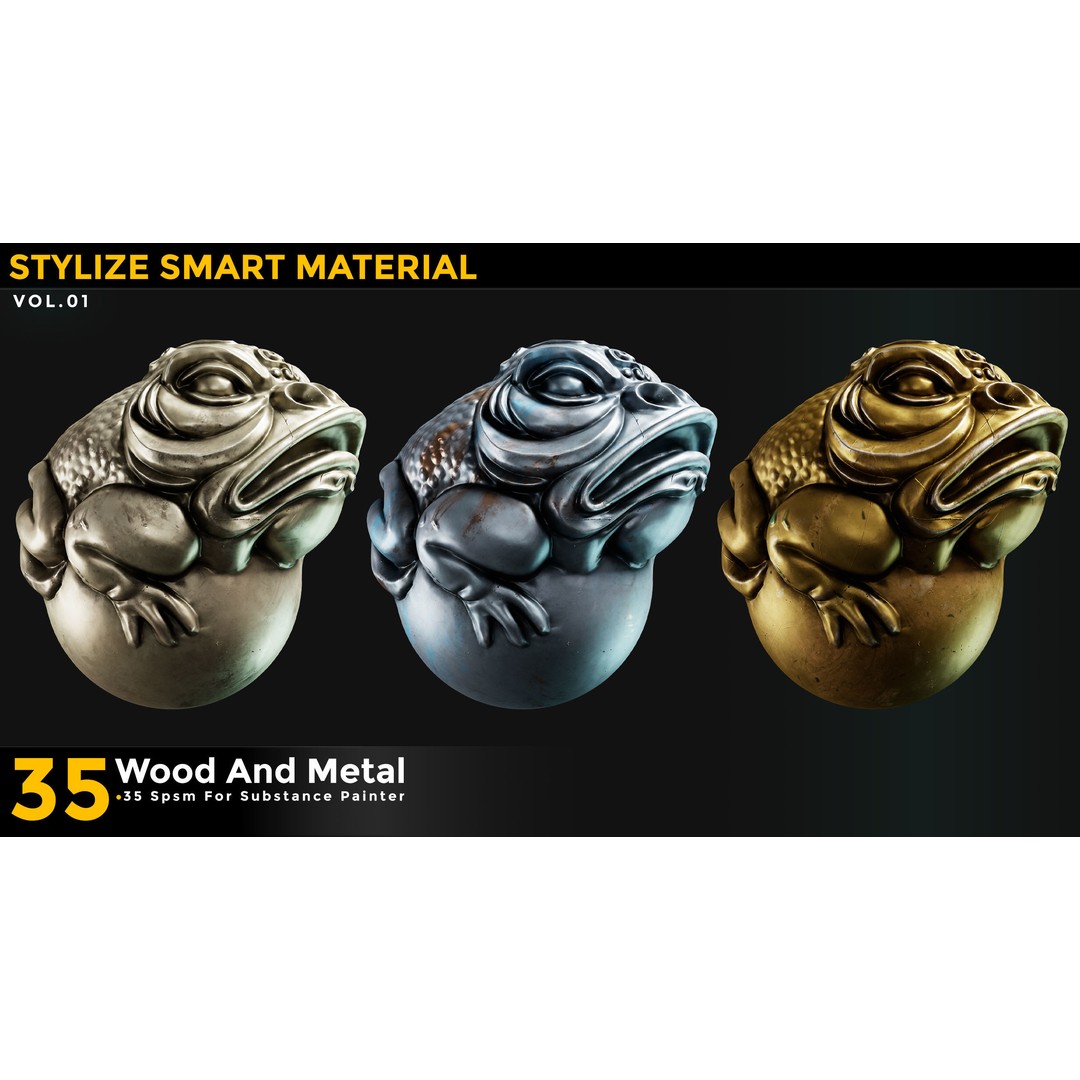Stylized Smart Materials 3D Model – Wood & Metal Pack, PBR Textures - View 10