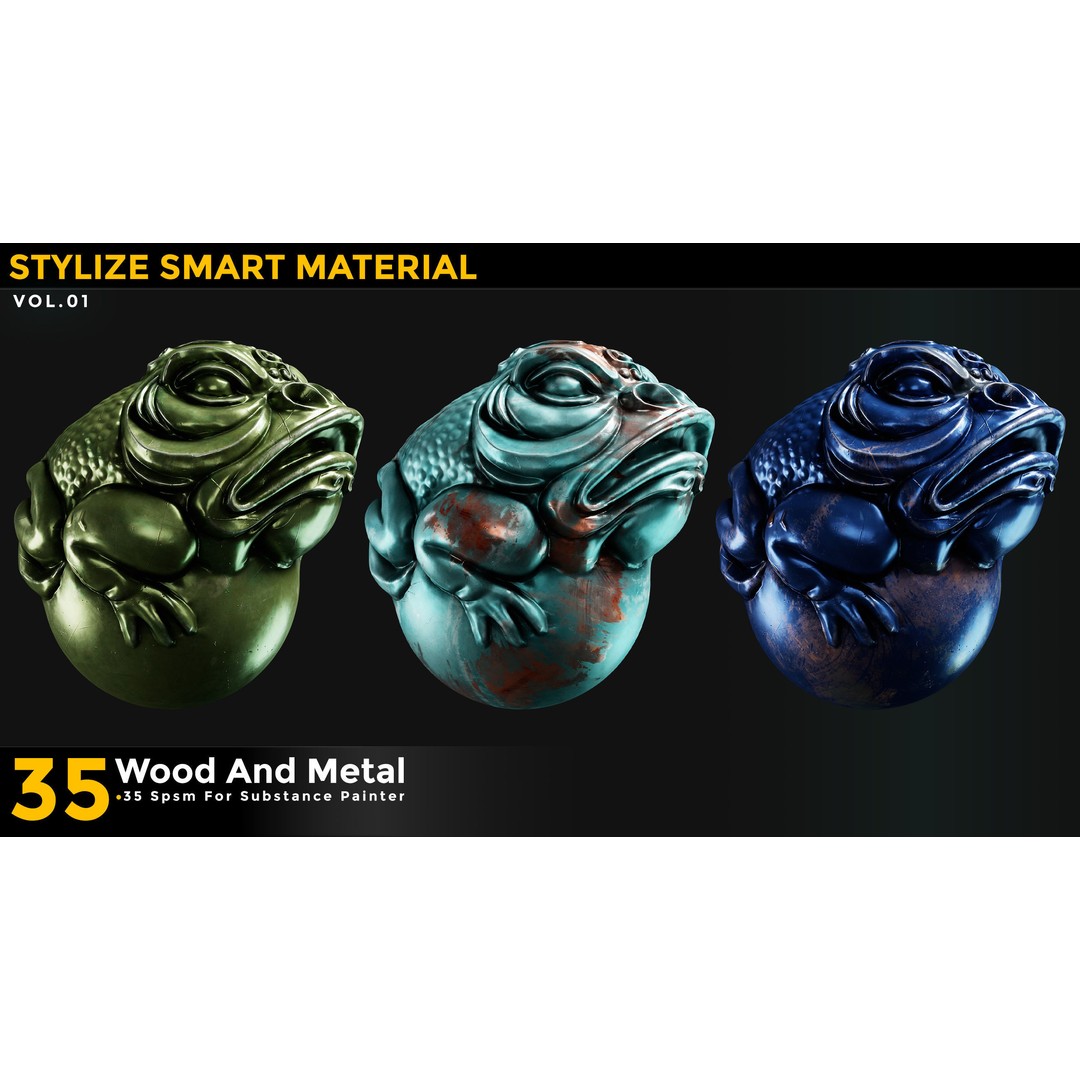 Stylized Smart Materials 3D Model – Wood & Metal Pack, PBR Textures - View 12