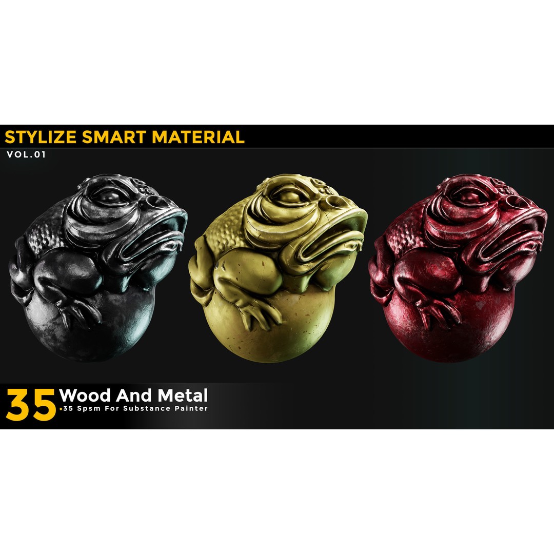 Stylized Smart Materials 3D Model – Wood & Metal Pack, PBR Textures - View 13