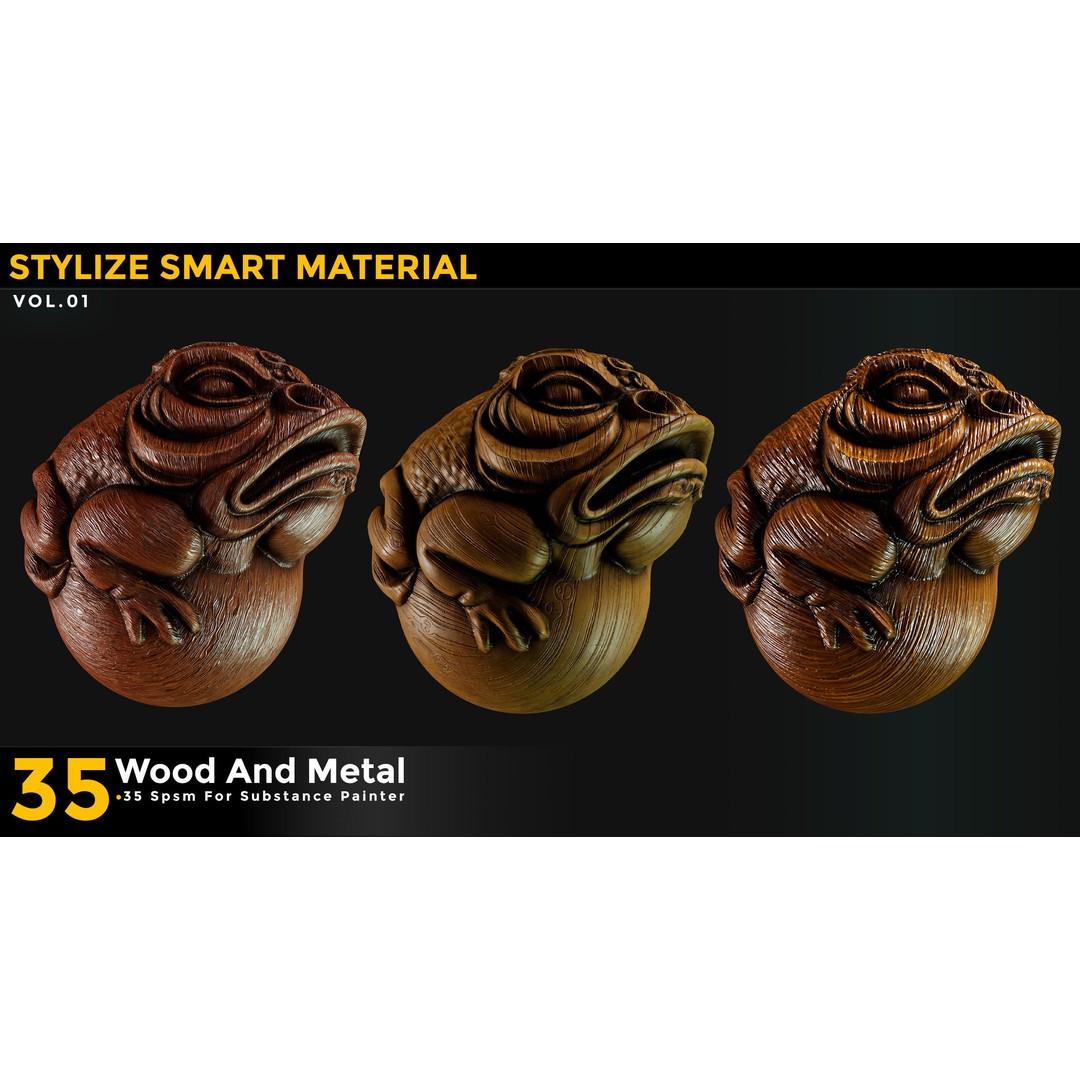 Stylized Smart Materials 3D Model – Wood & Metal Pack, PBR Textures - View 3