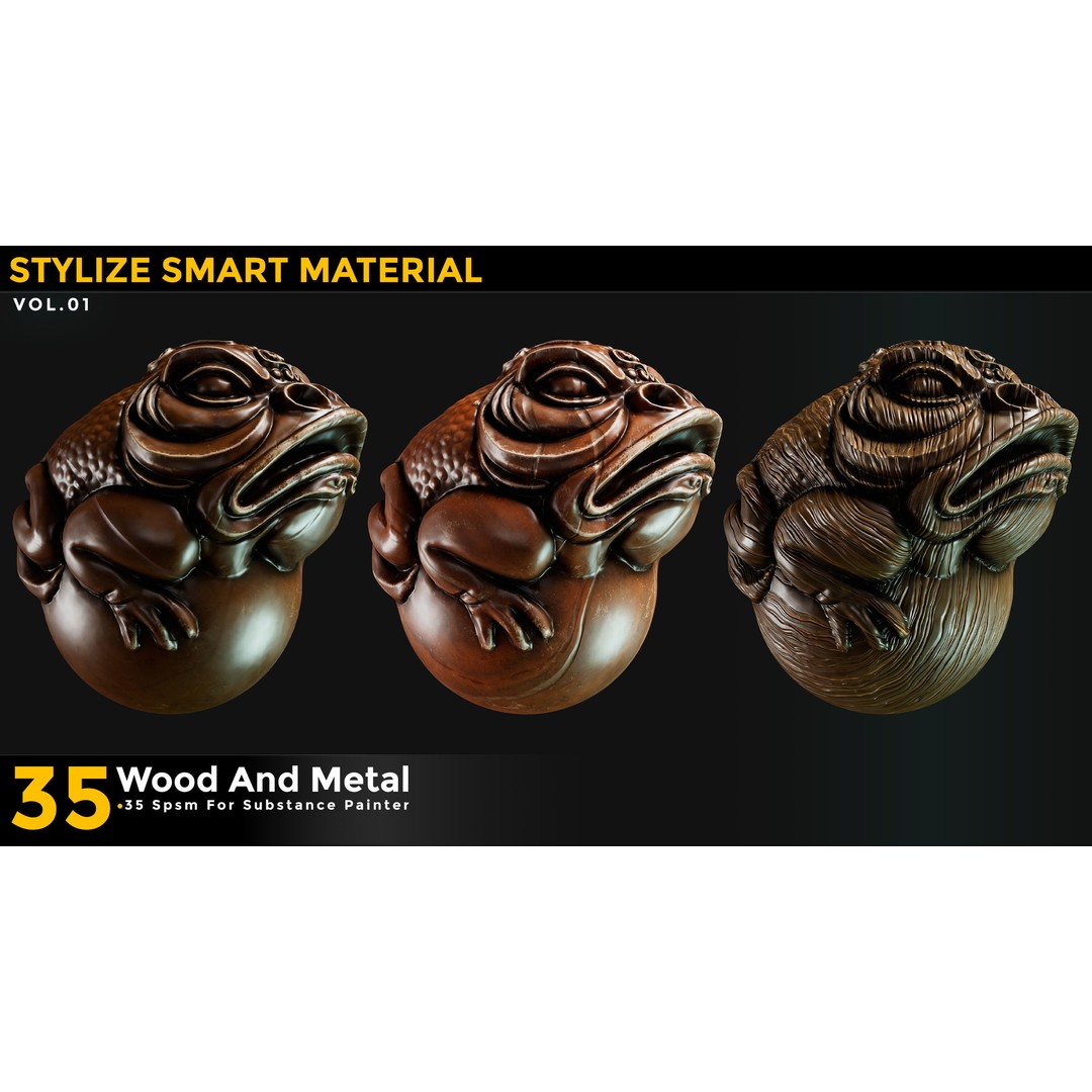 Stylized Smart Materials 3D Model – Wood & Metal Pack, PBR Textures - View 4