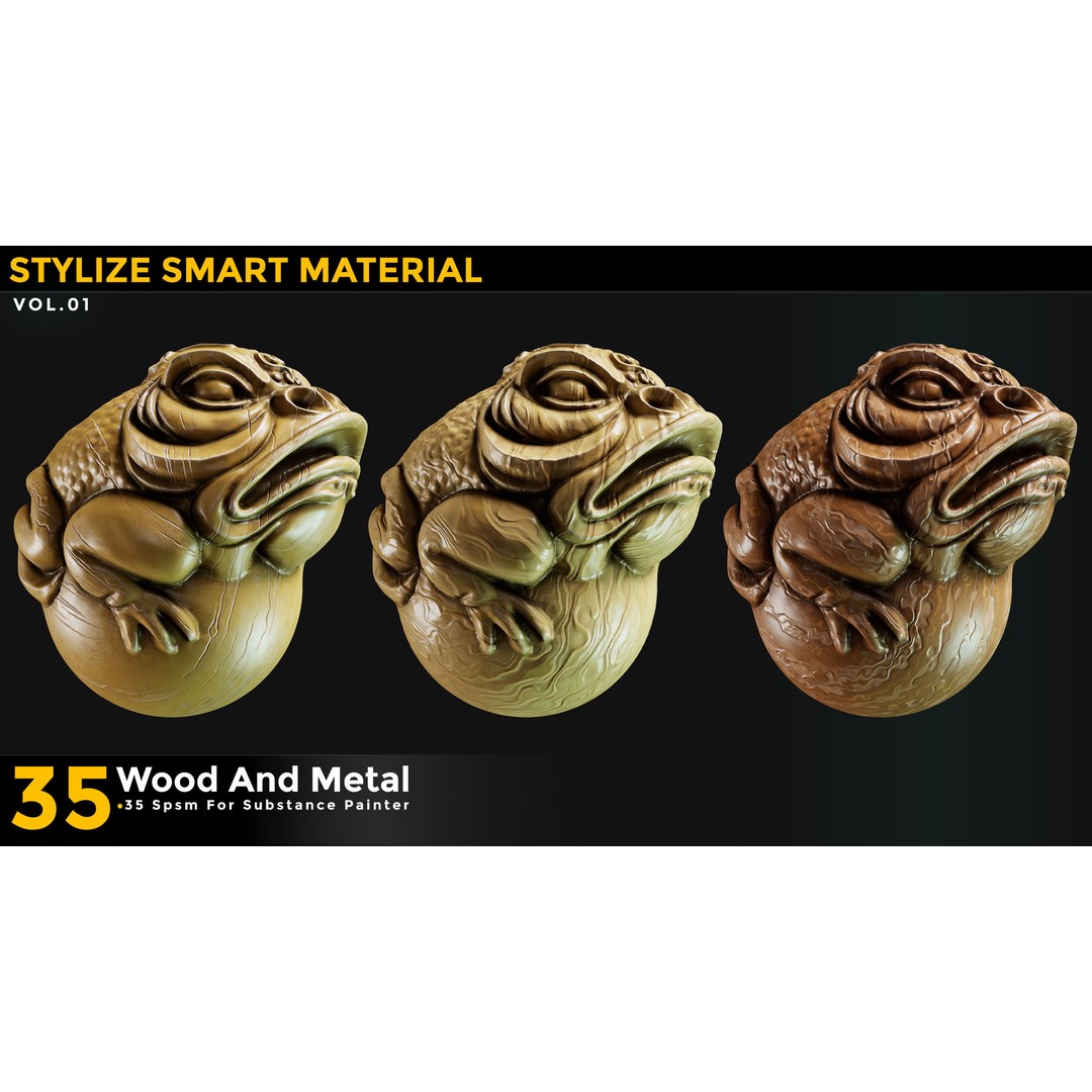 Stylized Smart Materials 3D Model – Wood & Metal Pack, PBR Textures - View 5