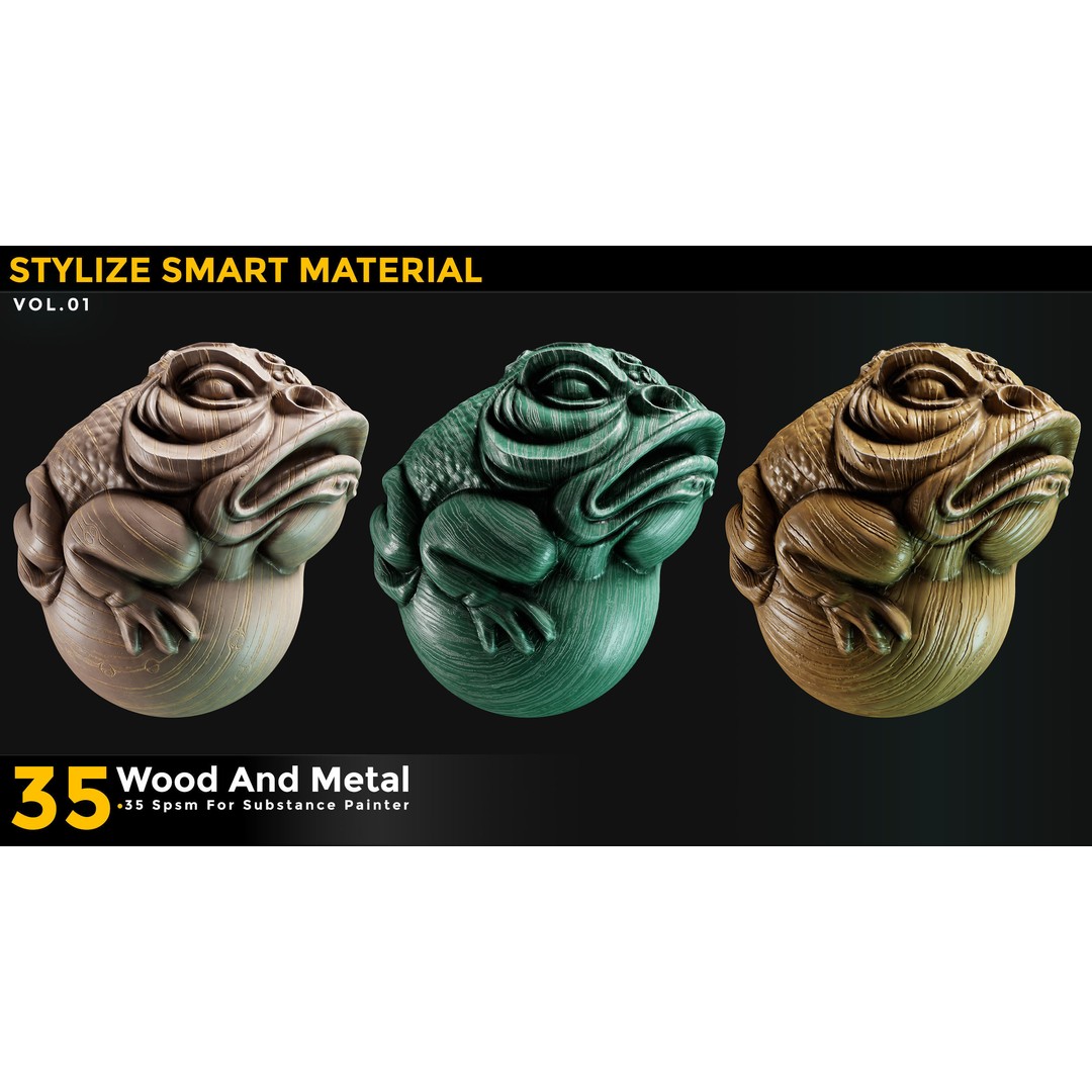 Stylized Smart Materials 3D Model – Wood & Metal Pack, PBR Textures - View 6