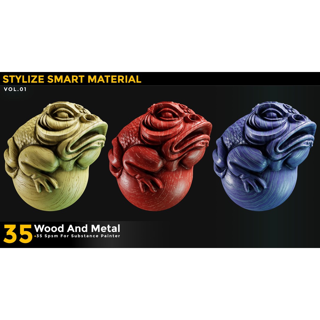 Stylized Smart Materials 3D Model – Wood & Metal Pack, PBR Textures - View 7
