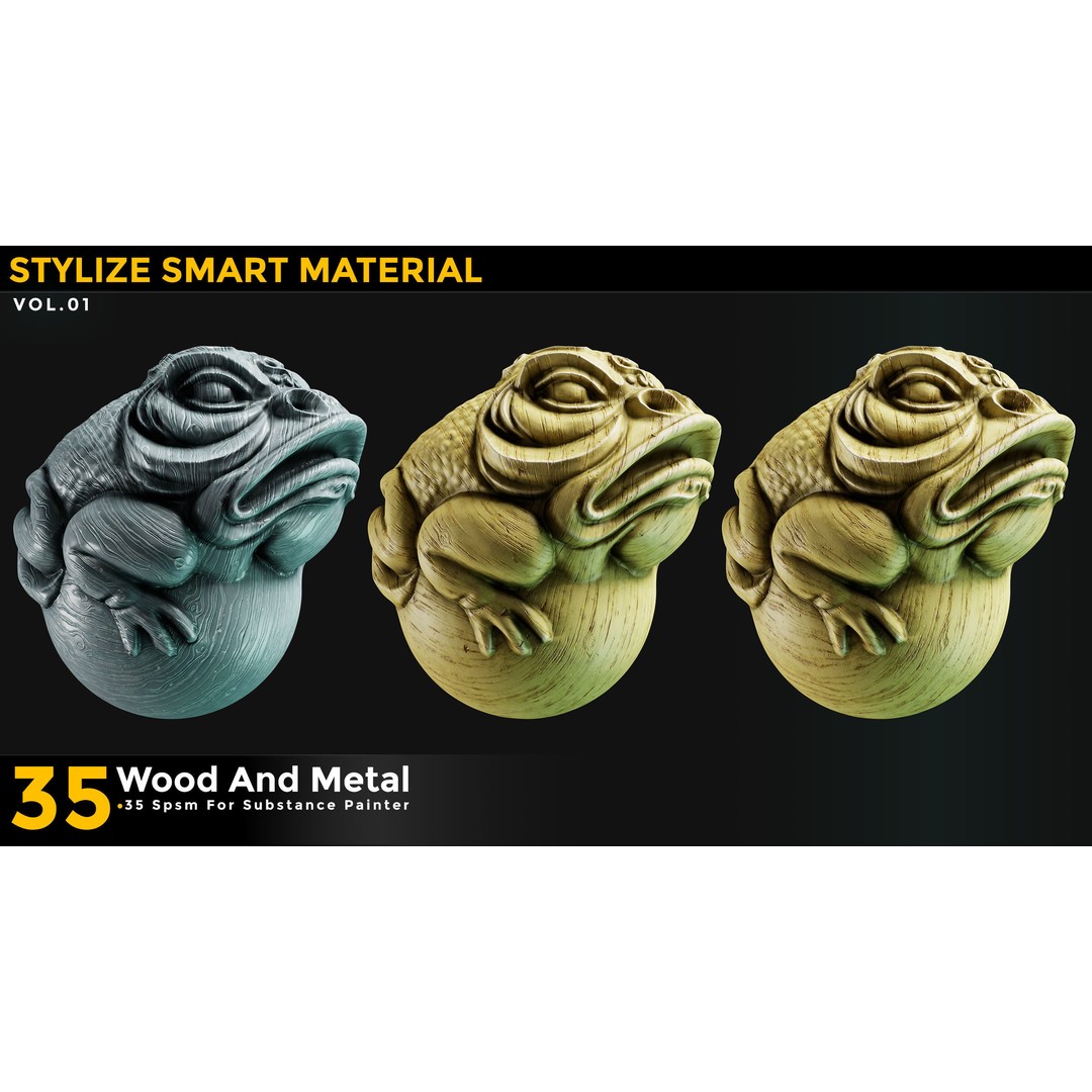 Stylized Smart Materials 3D Model – Wood & Metal Pack, PBR Textures - View 8