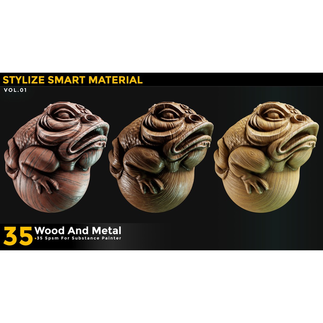 Stylized Smart Materials 3D Model – Wood & Metal Pack, PBR Textures - View 9