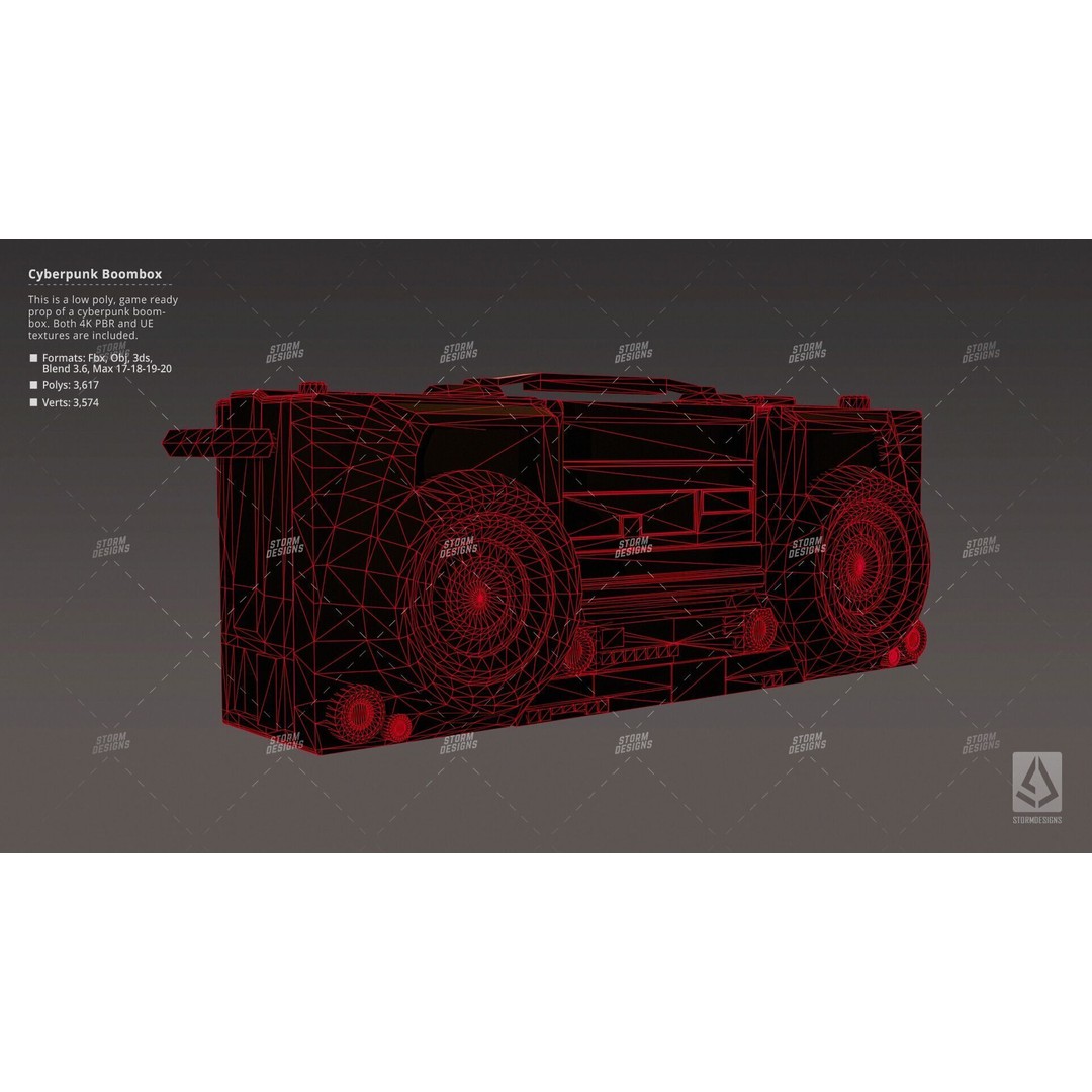 Cyberpunk Radio Boombox 3D Model – Low Poly Game Ready PBR Asset - View 10