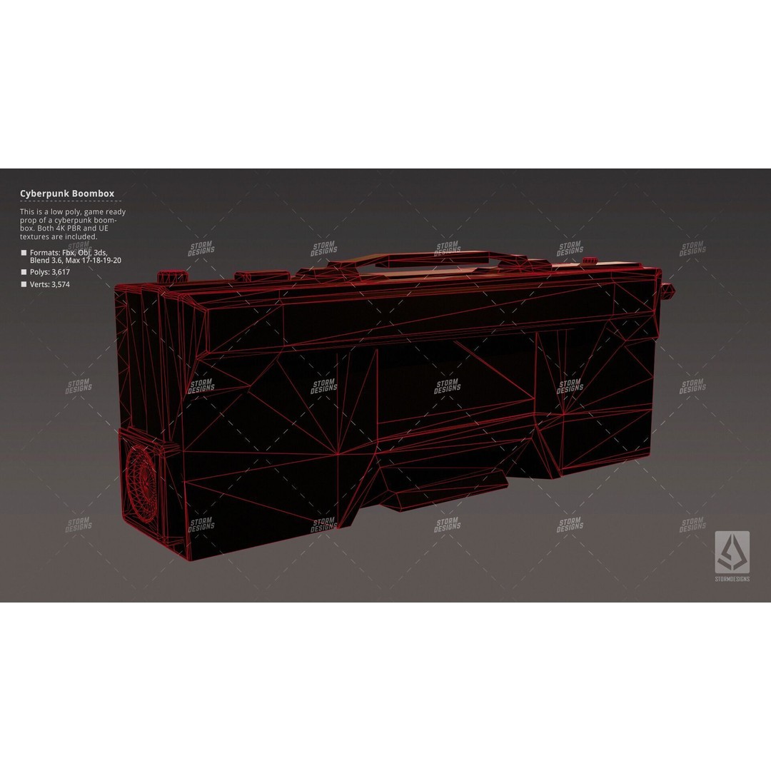 Cyberpunk Radio Boombox 3D Model – Low Poly Game Ready PBR Asset - View 12