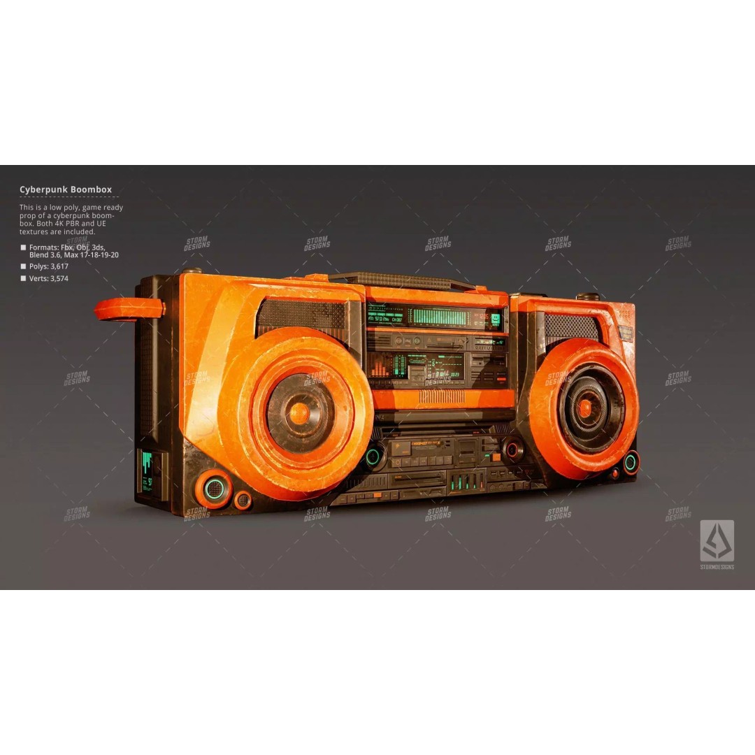 Cyberpunk Radio Boombox 3D Model – Low Poly Game Ready PBR Asset - View 2