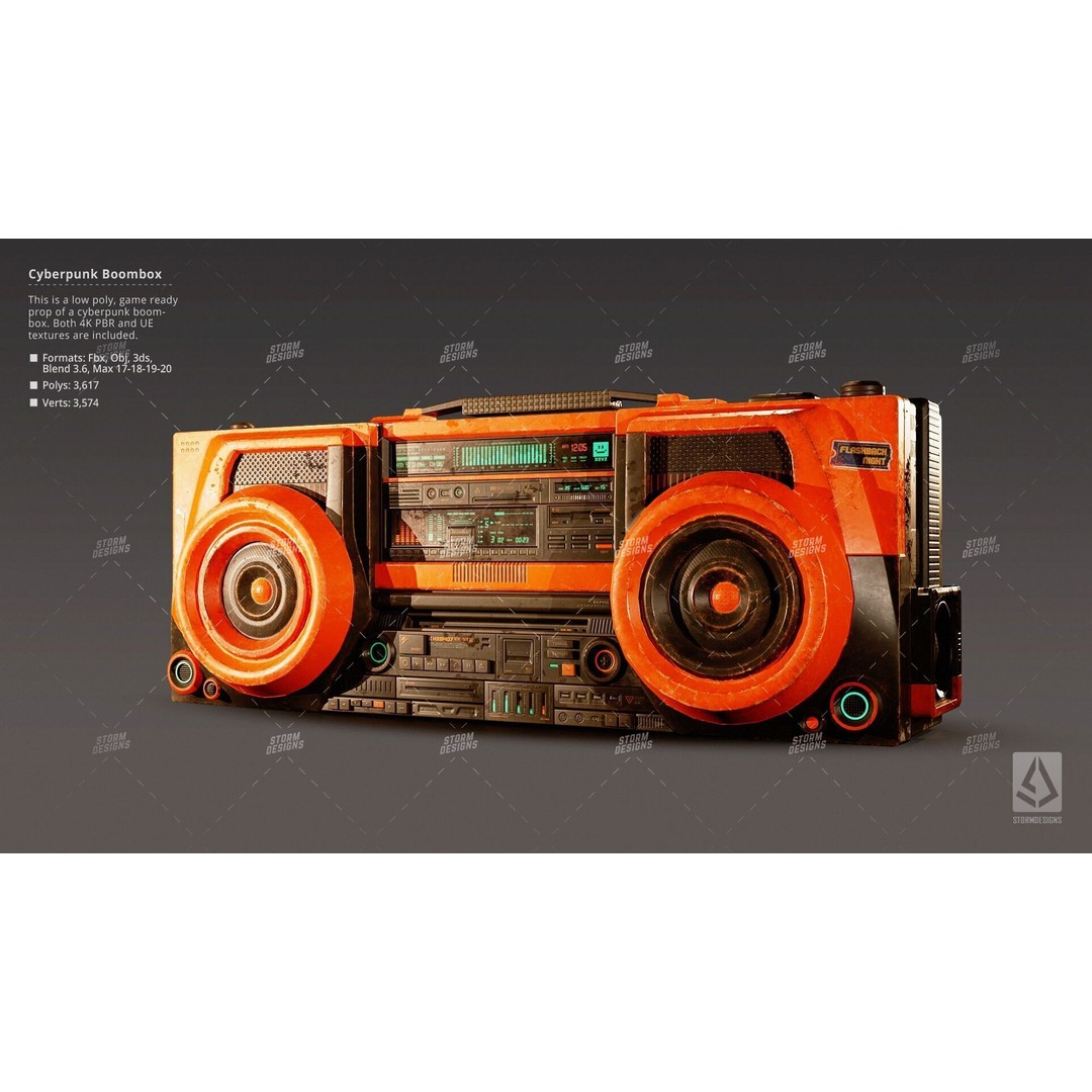 Cyberpunk Radio Boombox 3D Model – Low Poly Game Ready PBR Asset - View 3