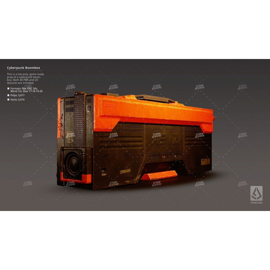 Cyberpunk Radio Boombox 3D Model – Low Poly Game Ready PBR Asset - View 4