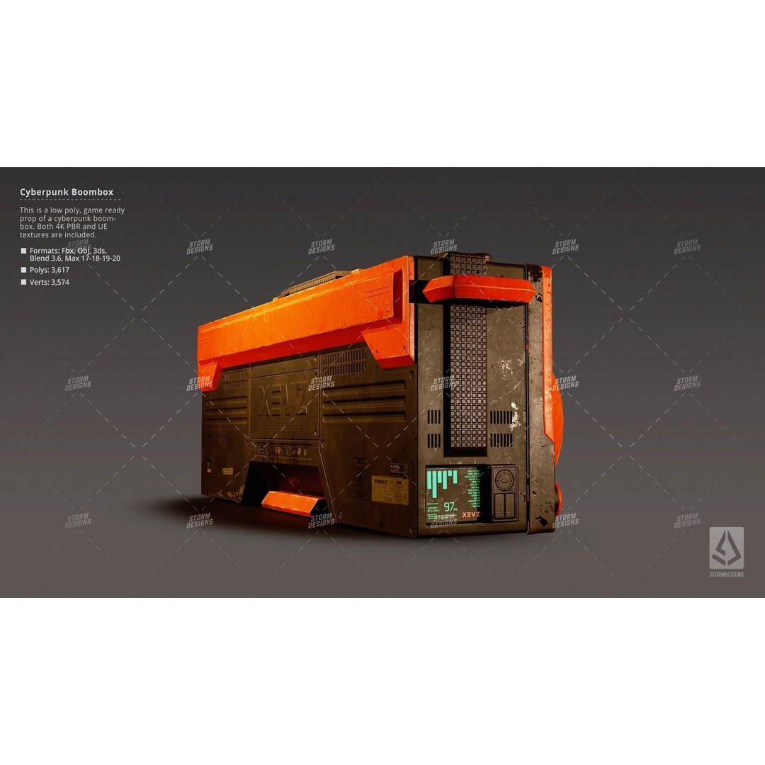 Cyberpunk Radio Boombox 3D Model – Low Poly Game Ready PBR Asset - View 6