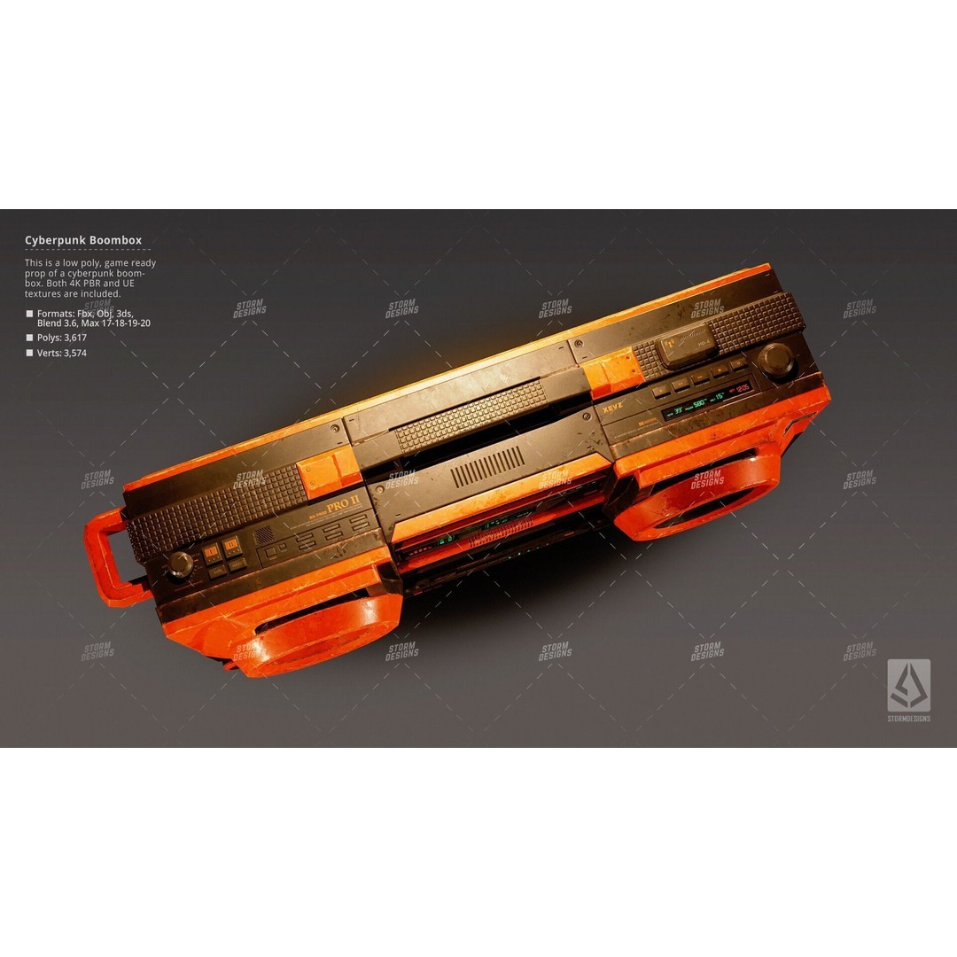 Cyberpunk Radio Boombox 3D Model – Low Poly Game Ready PBR Asset - View 7