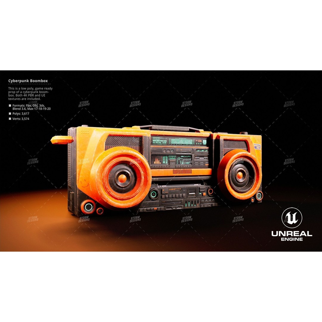 Cyberpunk Radio Boombox 3D Model – Low Poly Game Ready PBR Asset - View 9