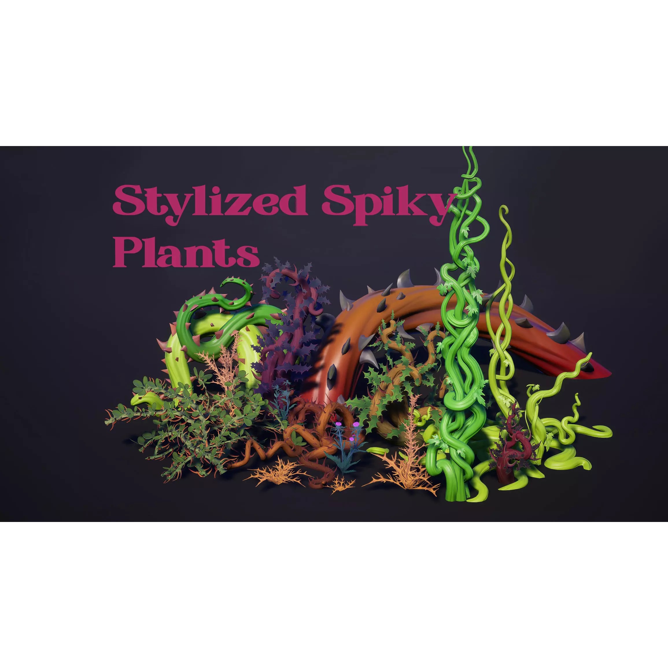 Spiky Plants Pack - Low-Poly Game-Ready 3D Model - View 2