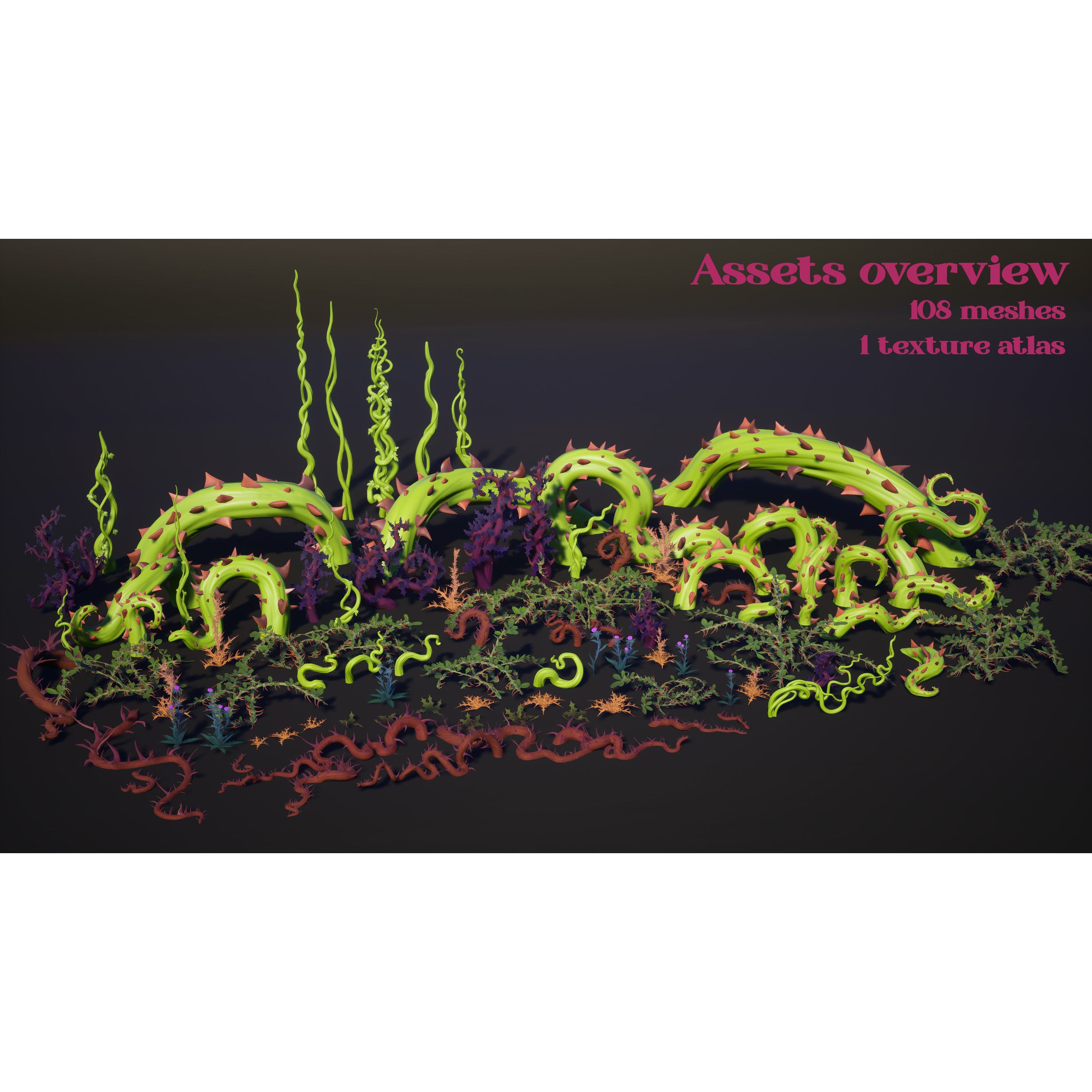 Spiky Plants Pack - Low-Poly Game-Ready 3D Model - View 4